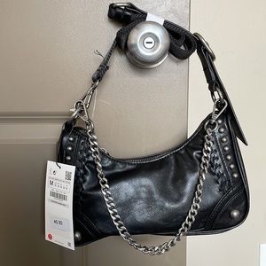 COPY - Zara black leather crossbody purse with studs & silver chain strap BRAND…